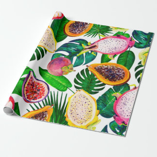 Gouache seamless pattern with tropic leaves and fr wrapping paper