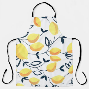 Gouache seamless pattern with yellow lemons and le apron