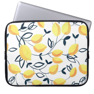 Gouache seamless pattern with yellow lemons and le laptop sleeve