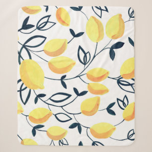 Gouache seamless pattern with yellow lemons and le sherpa blanket