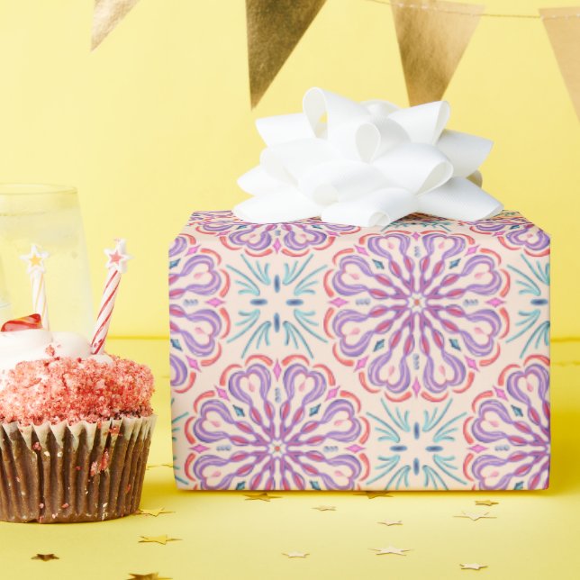Gouache Style Persian Tile Wrapping Paper (Birthday Party)