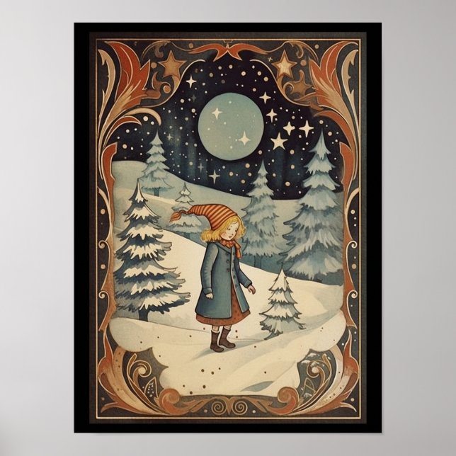 Gouache Vintage Retro Christmas Poster (Front)
