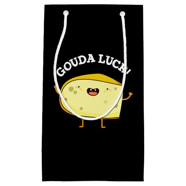 Gouda Luck Funny Cheese Pun Dark BG Small Gift Bag (Front)