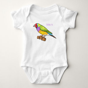 Gouldian finch bird cartoon illustration  baby bodysuit