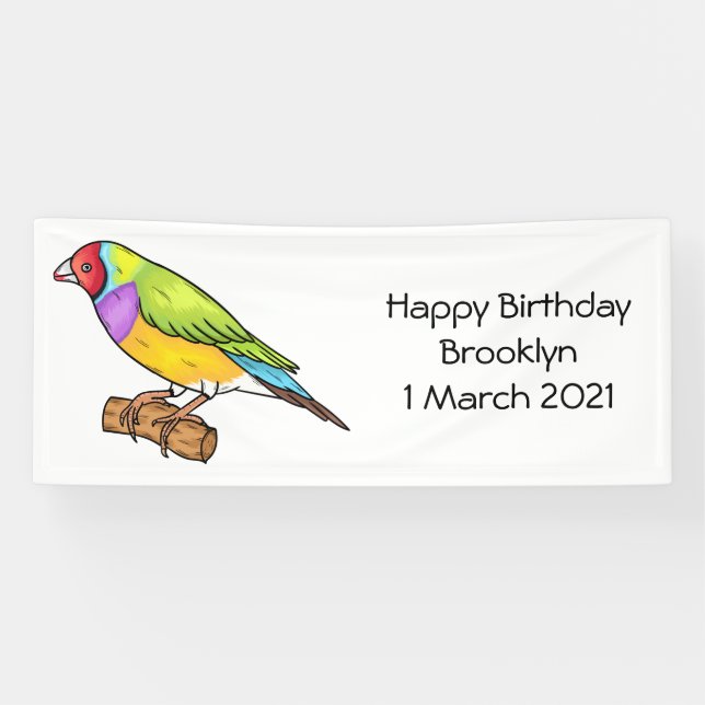 Gouldian finch bird cartoon illustration banner (Horizontal)