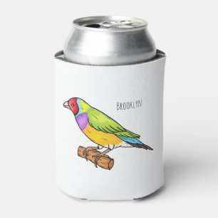 Gouldian finch bird cartoon illustration  can cooler