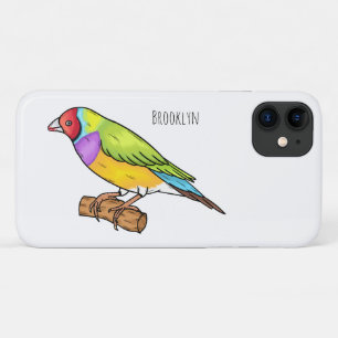 Gouldian finch bird cartoon illustration iPhone 11 case