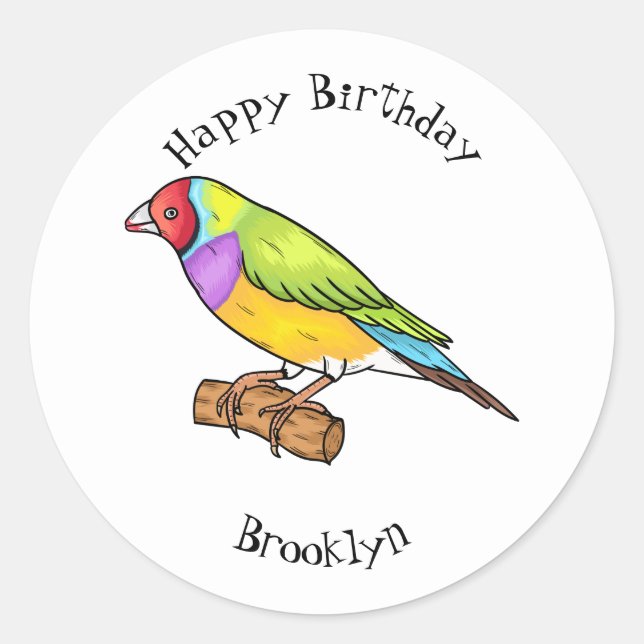 Gouldian finch bird cartoon illustration  classic round sticker (Front)