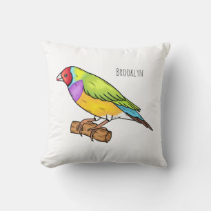 Gouldian finch bird cartoon illustration cushion