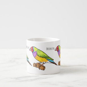 Gouldian finch bird cartoon illustration espresso cup