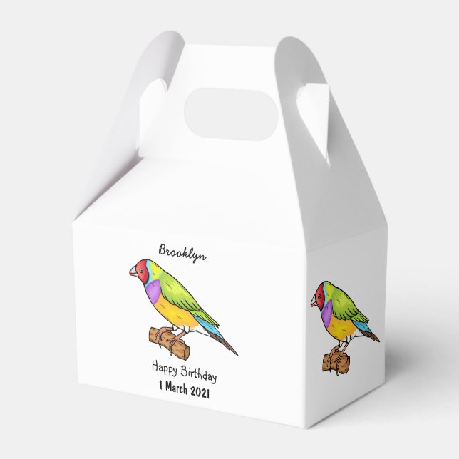 Gouldian finch bird cartoon illustration favour box (Front Side)