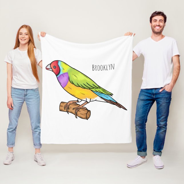 Gouldian finch bird cartoon illustration fleece blanket (In Situ)