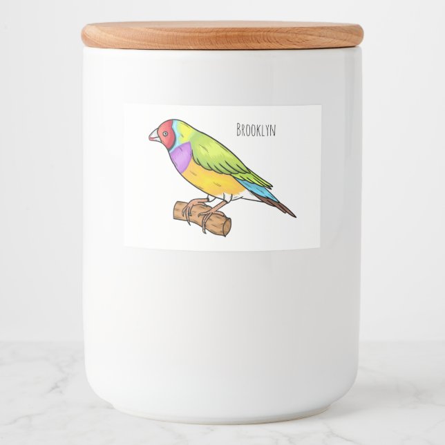 Gouldian finch bird cartoon illustration  food label (Front)