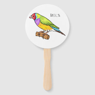 Gouldian finch bird cartoon illustration hand fan
