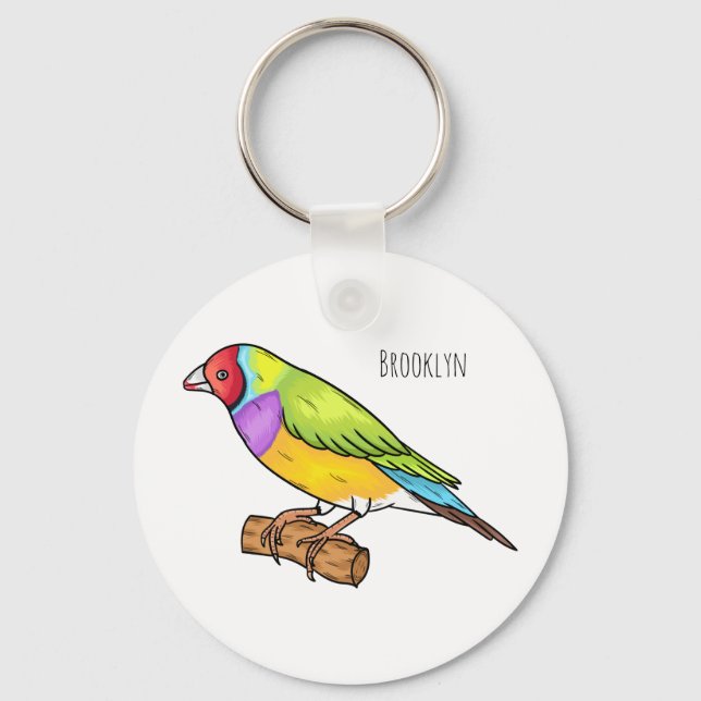 Gouldian finch bird cartoon illustration  key ring (Front)