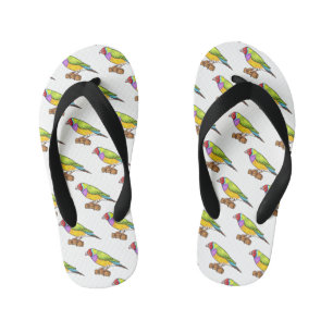 Gouldian finch bird cartoon illustration kid's flip flops