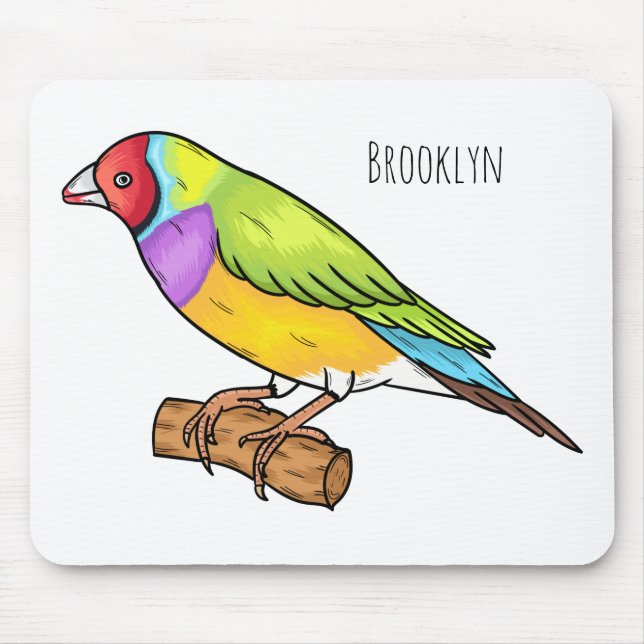 Gouldian finch bird cartoon illustration  mouse mat (Front)