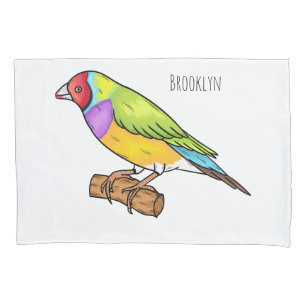 Gouldian finch bird cartoon illustration pillowcase