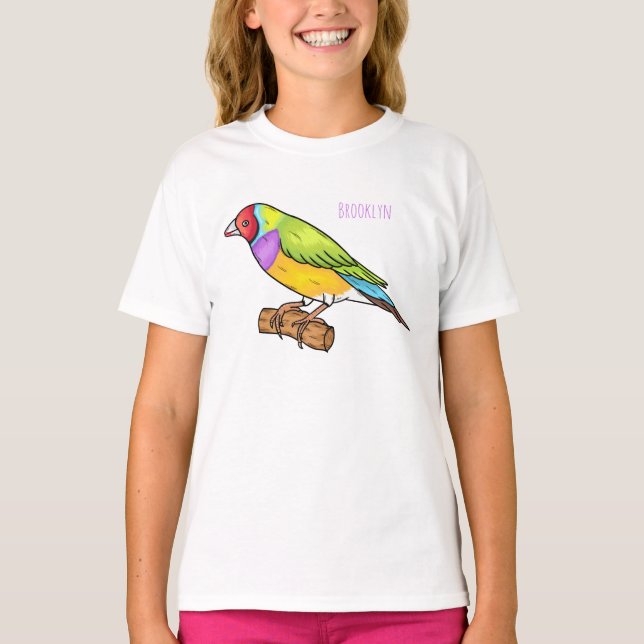Gouldian finch bird cartoon illustration T-Shirt (Front)