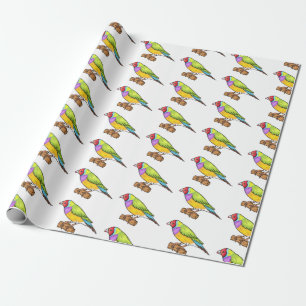 Gouldian finch bird cartoon illustration wrapping paper