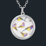 Gouldian finch birds in watercolor silver plated necklace<br><div class="desc">Red headed male Gouldian finch or Erythrura gouldiae bird watercolor birds painting</div>