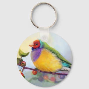 Gouldian finch realistic painting key ring