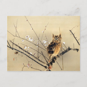 Goun Owl with Early Plum Blossoms Woodblock Postcard
