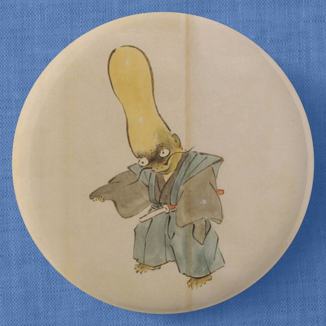 Gourd-Headed Yokai Swordsman (Wedding Scroll) 6 Cm Round Badge (Vintage Yokai Swordsman Can Badge- Detail View)