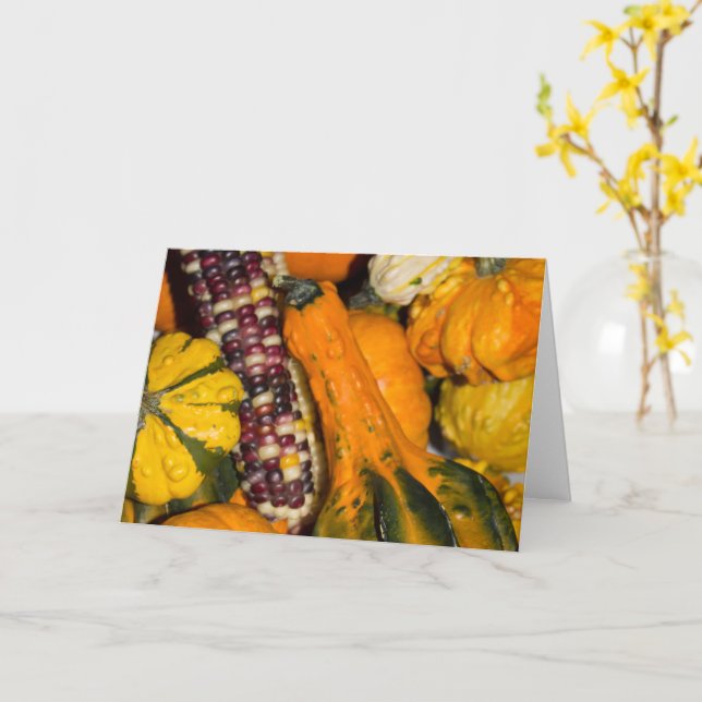 Gourds and Corn Assortment Food Photography Card (Yellow Flower)