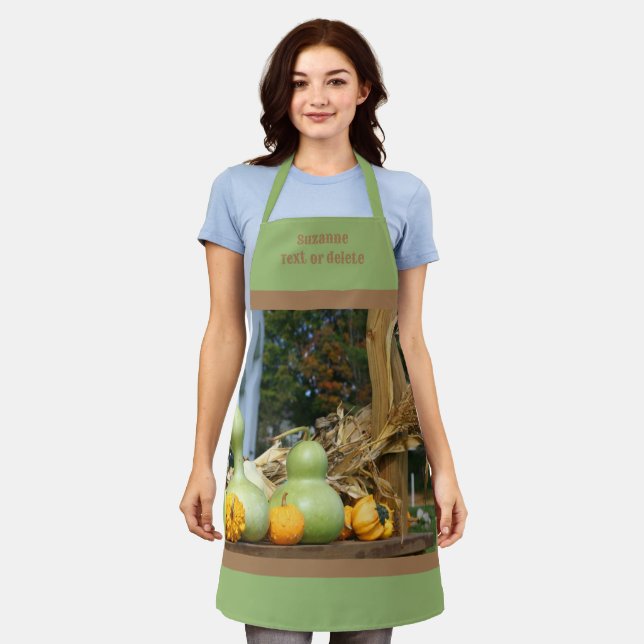 Gourds And Cornstalks Country Fall Personalised Apron (Worn)