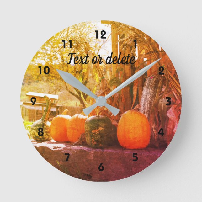 Gourds Pumpkins Farm Stand Abstract Personalised Round Clock (Front)