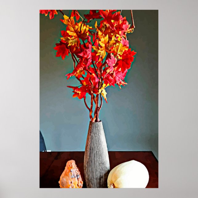 Gourds red leaves tree branch still life abstract poster (Front)