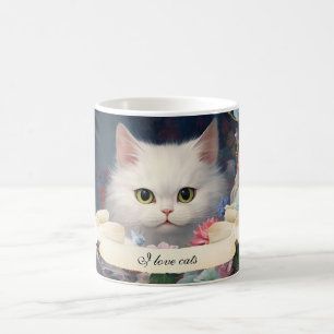 Gourgeous White Cat And Flowers Girly Mug
