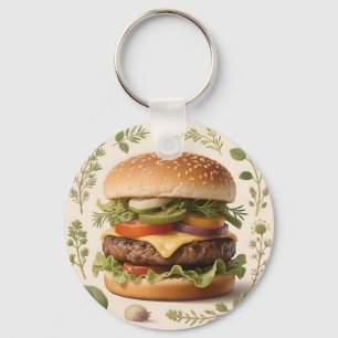 Gourmet Cheeseburger Illustration Key Ring