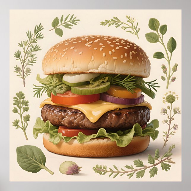 Gourmet Cheeseburger Illustration Poster (Front)