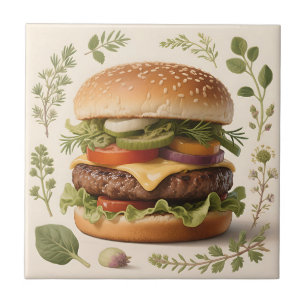 Gourmet Cheeseburger Illustration Tile