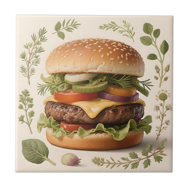 Gourmet Cheeseburger Illustration Tile (Front)