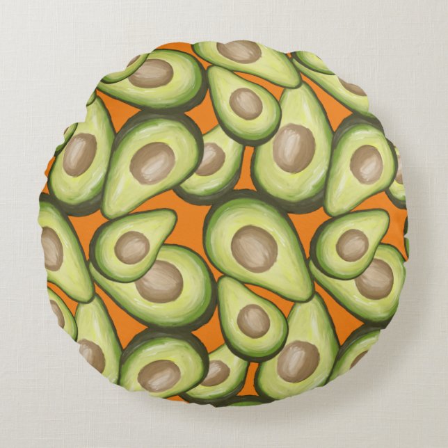 Gourmet Fresh Cut Vegan Avacados Round Cushion (Front)