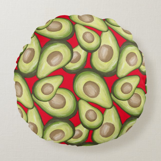 Gourmet Fresh Cut Vegan Avacados Round Cushion (Front)