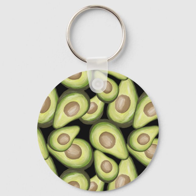 Gourmet Fresh Cut Vegan Avocado Pattern Key Ring (Front)