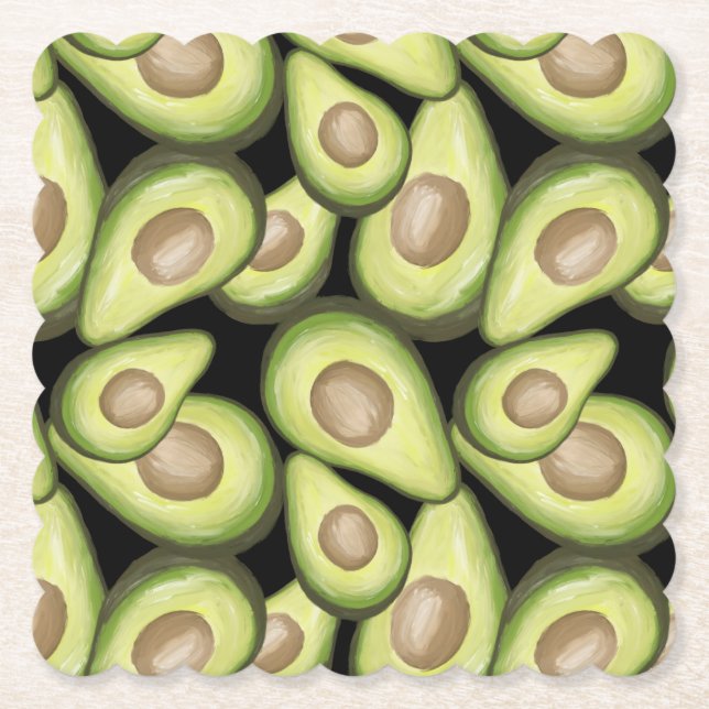 Gourmet Fresh Cut Vegan Avocado Pattern Paper Coaster (Front)