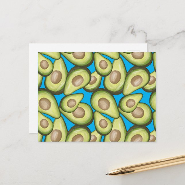 Gourmet Fresh Cut Vegan Avocado Pattern Postcard (Front/Back In Situ)