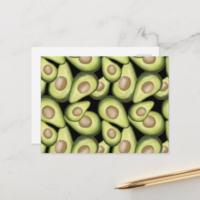 Gourmet Fresh Cut Vegan Avocado Pattern Postcard (Front/Back In Situ)