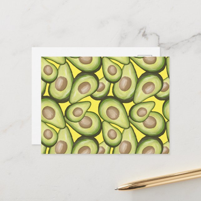 Gourmet Fresh Cut Vegan Avocado Pattern Postcard (Front/Back In Situ)
