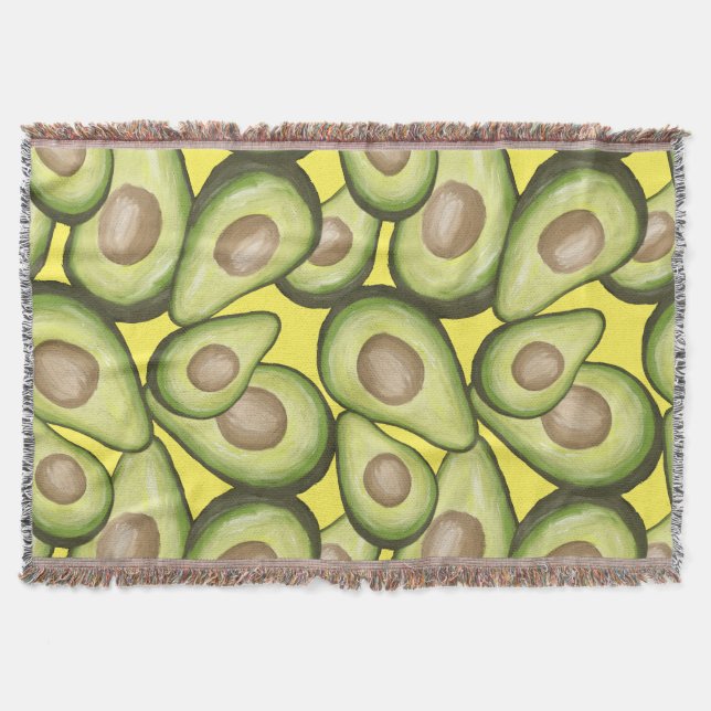 Gourmet Fresh Cut Vegan Avocado Pattern Throw Blanket (Front)