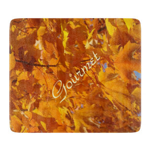 Gourmet glass Cutting Boards Golden Autumn Leaves