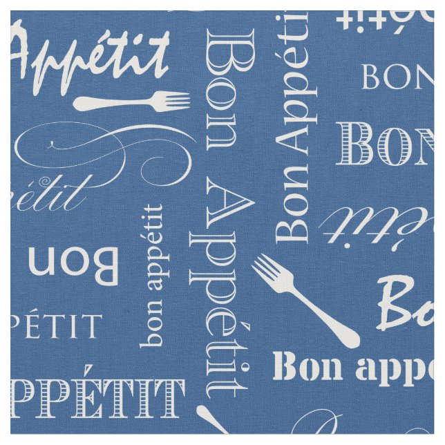 Gourmet Kitchen Bon Appetit Blue Custom Colour Fabric (Close Up)