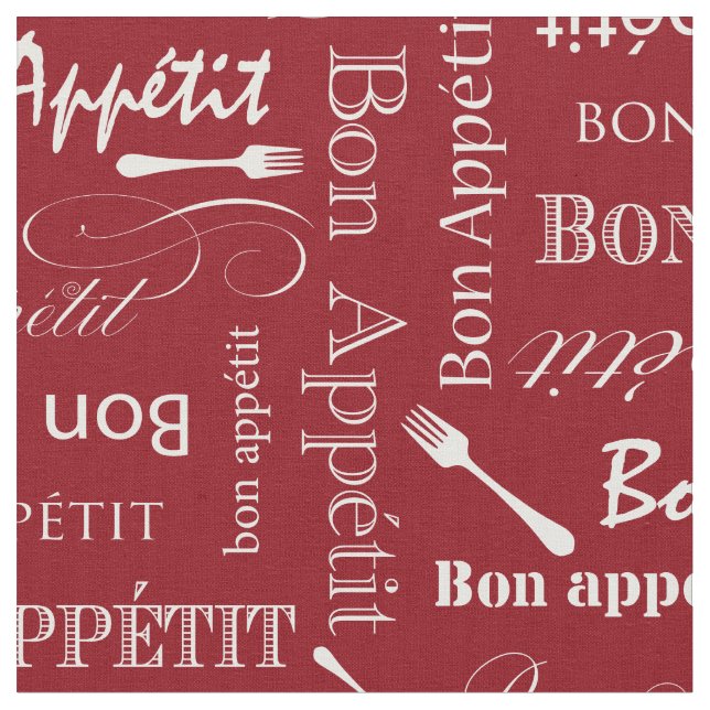 Gourmet Kitchen Bon Appetit Red and White Fabric (Close Up)