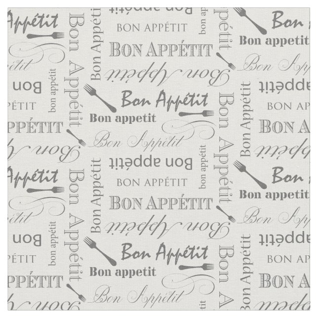 Gourmet Kitchen Bon Appetit Retro Typography Fabric (Close Up)