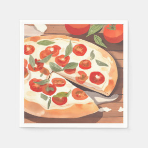 Gourmet Pizza Tomato Greens Watercolor Napkin